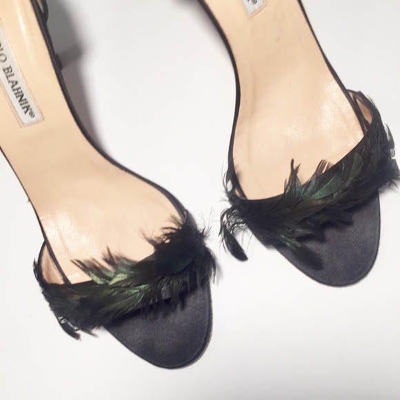 Manolo Blahnik Catalina Feather Satin D’Orsay Heel - Picture 3 of 8